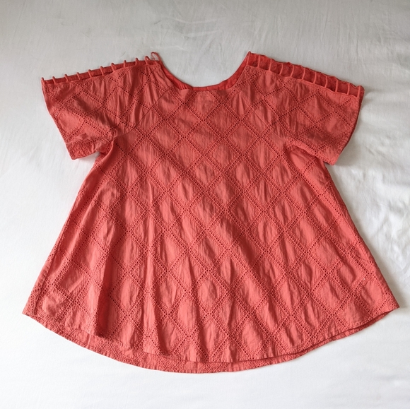 Madewell Coral Eyelet Top With Cut out Shoulder Detail Small - Picture 1 of 12